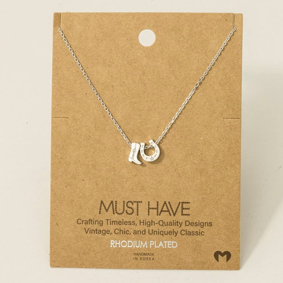 Boots Horse Shoe Charm Necklace