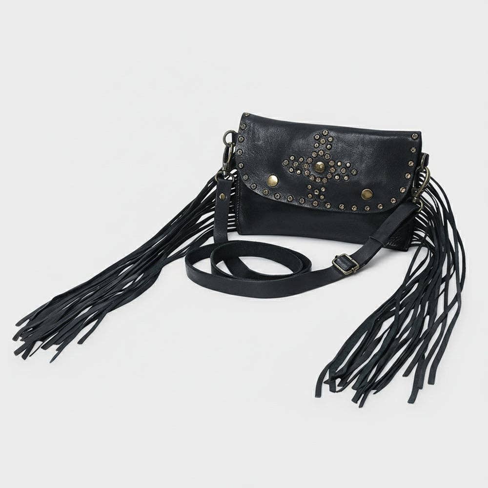 Spaghetti Western Leather & Fringe Envelope Purse, Black