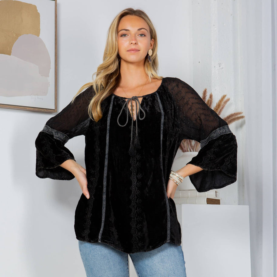 Velvet Patchwork Peasant Top