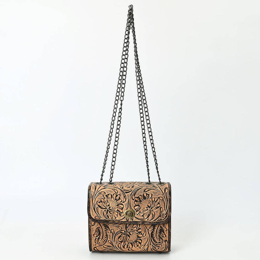 Tooled Leather Purse with Chain