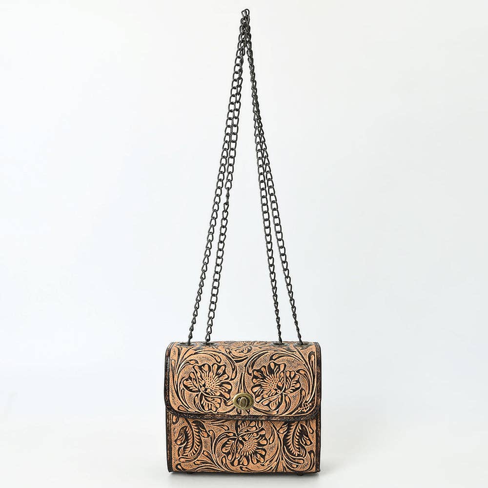 Tooled Leather Purse with Chain