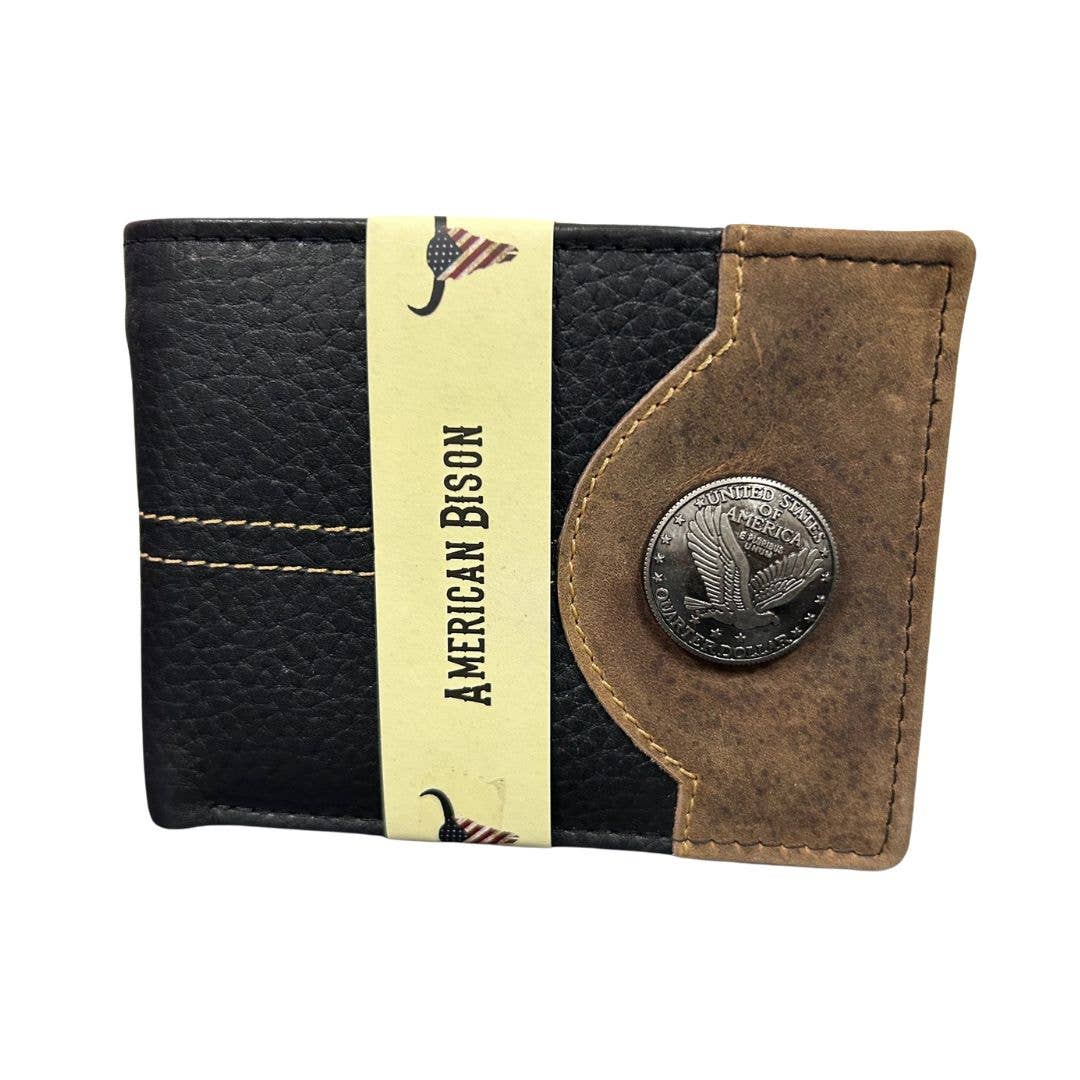 Mixed Media Two Tone Bifold Rodeo Wallet w/ Medallion AB1916