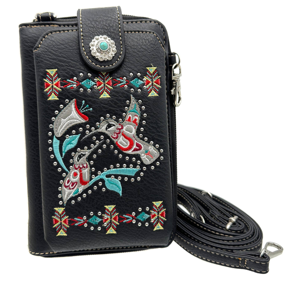 Native Embroidered Hummingbird  Crossbody Western Phone Wallet