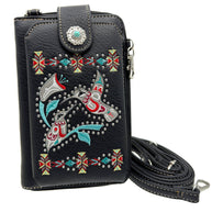 Native Embroidered Hummingbird  Crossbody Western Phone Wallet