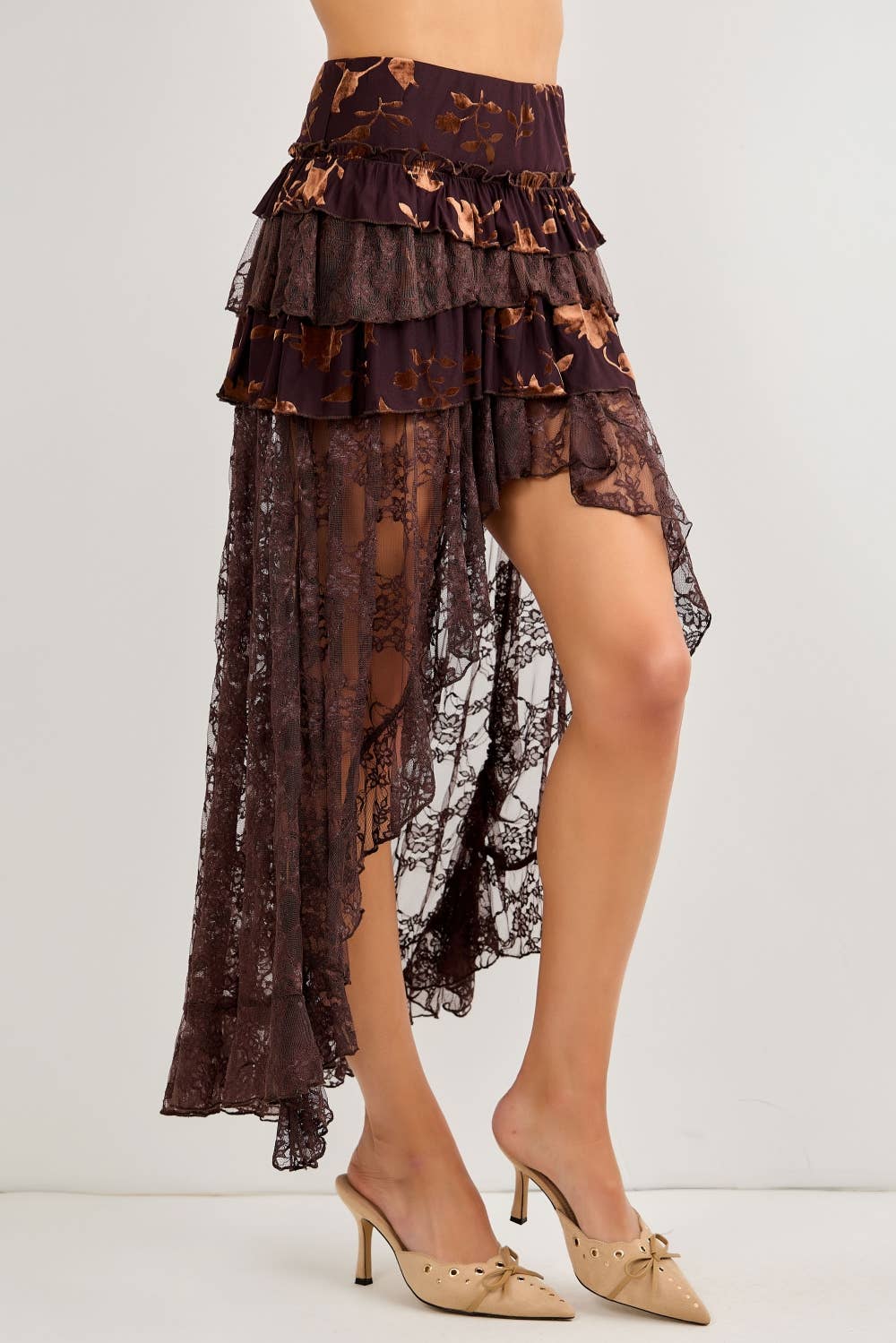 Burnout Velvet Tiered Skirt