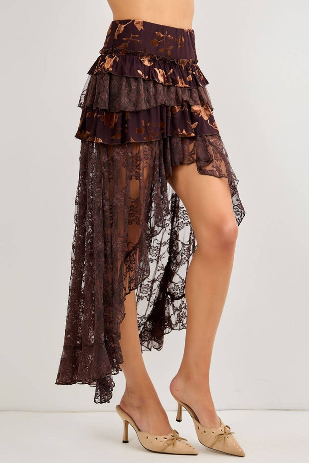 Burnout Velvet Tiered Skirt