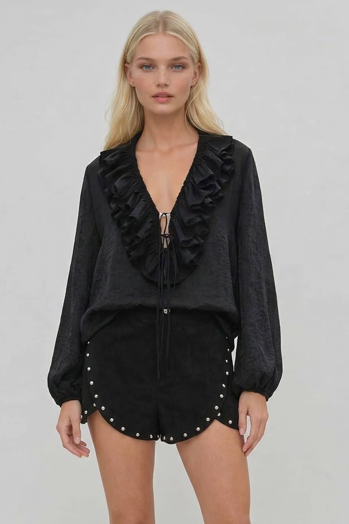 Black Heavyweight Faux Suede Studded Shorts