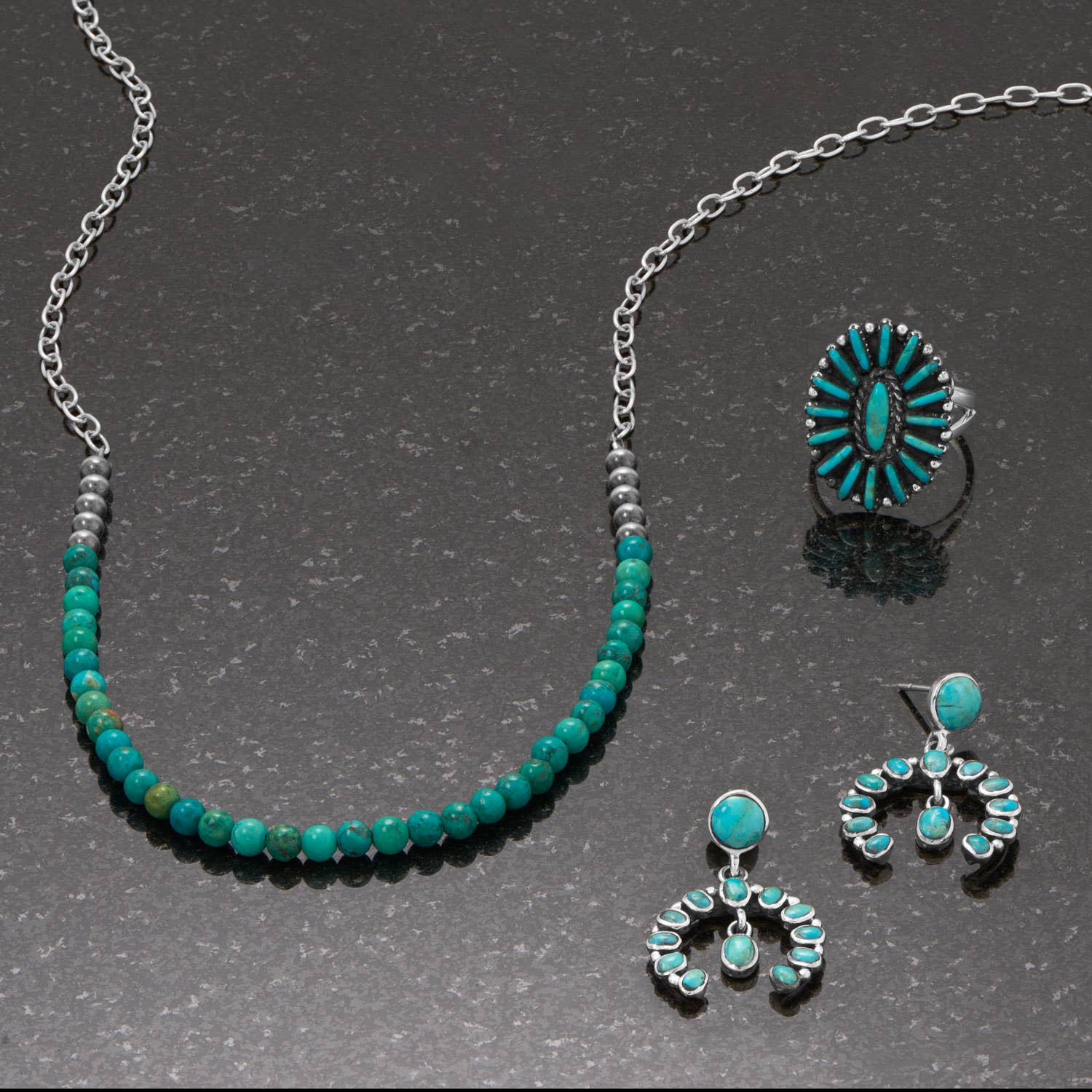 Handmade Oval Turquoise Flower Ring