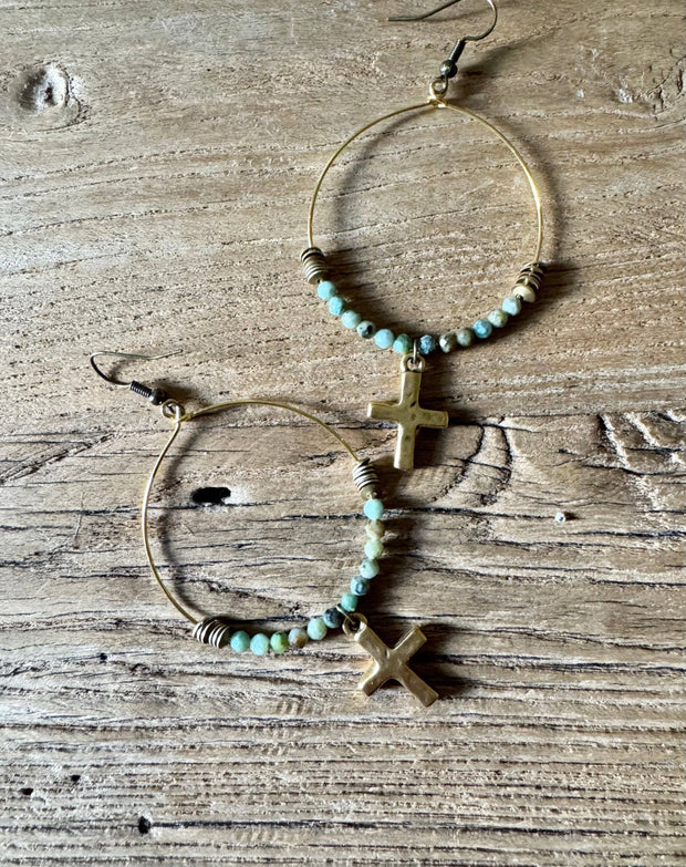 Turquoise Cross Hoop Earring