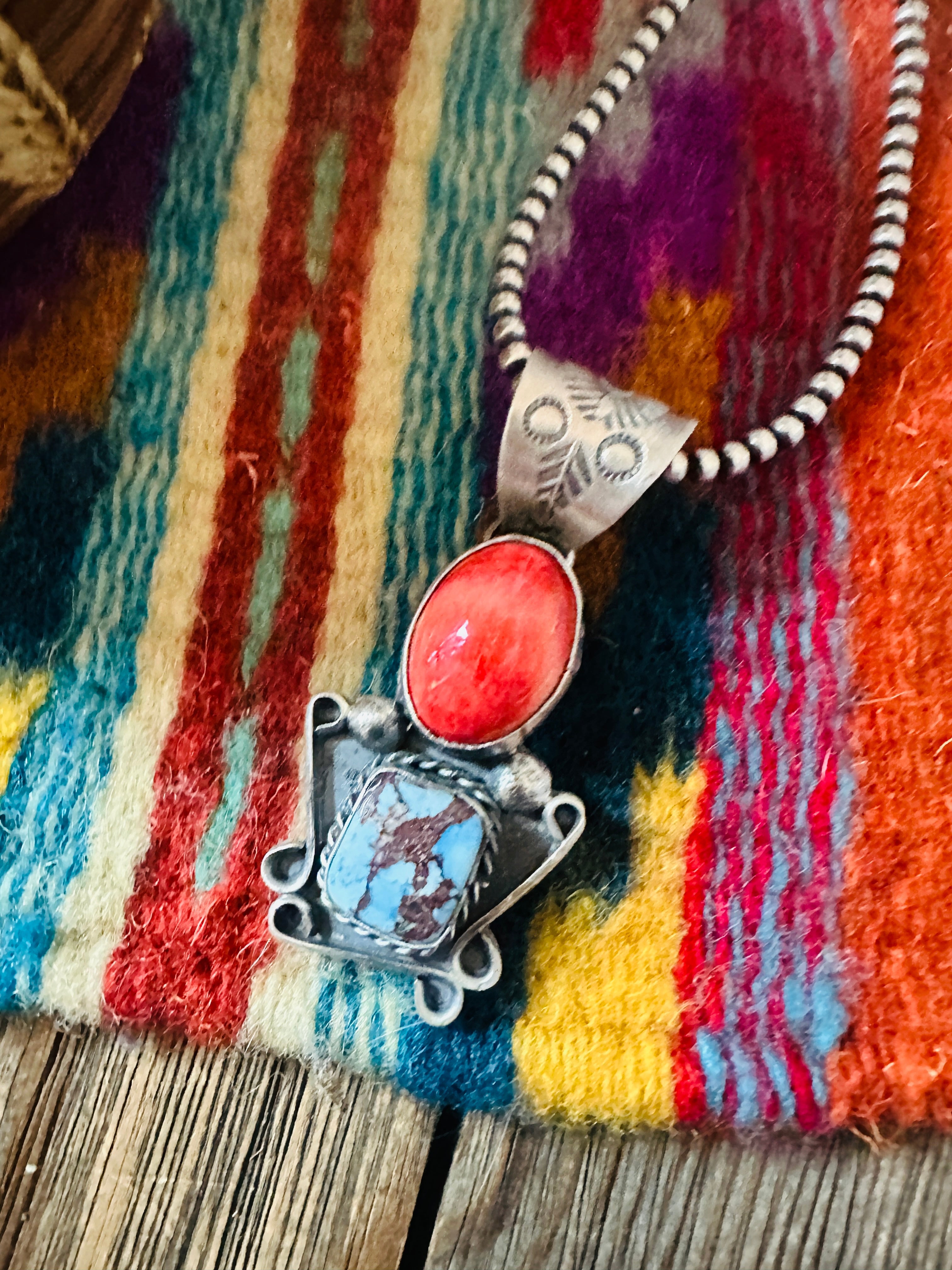 Handcrafted Sterling Silver, Spiny & Turquoise Pendant