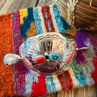 Handcrafted Turquoise, Coral & Sterling Silver Concho Hair Pin