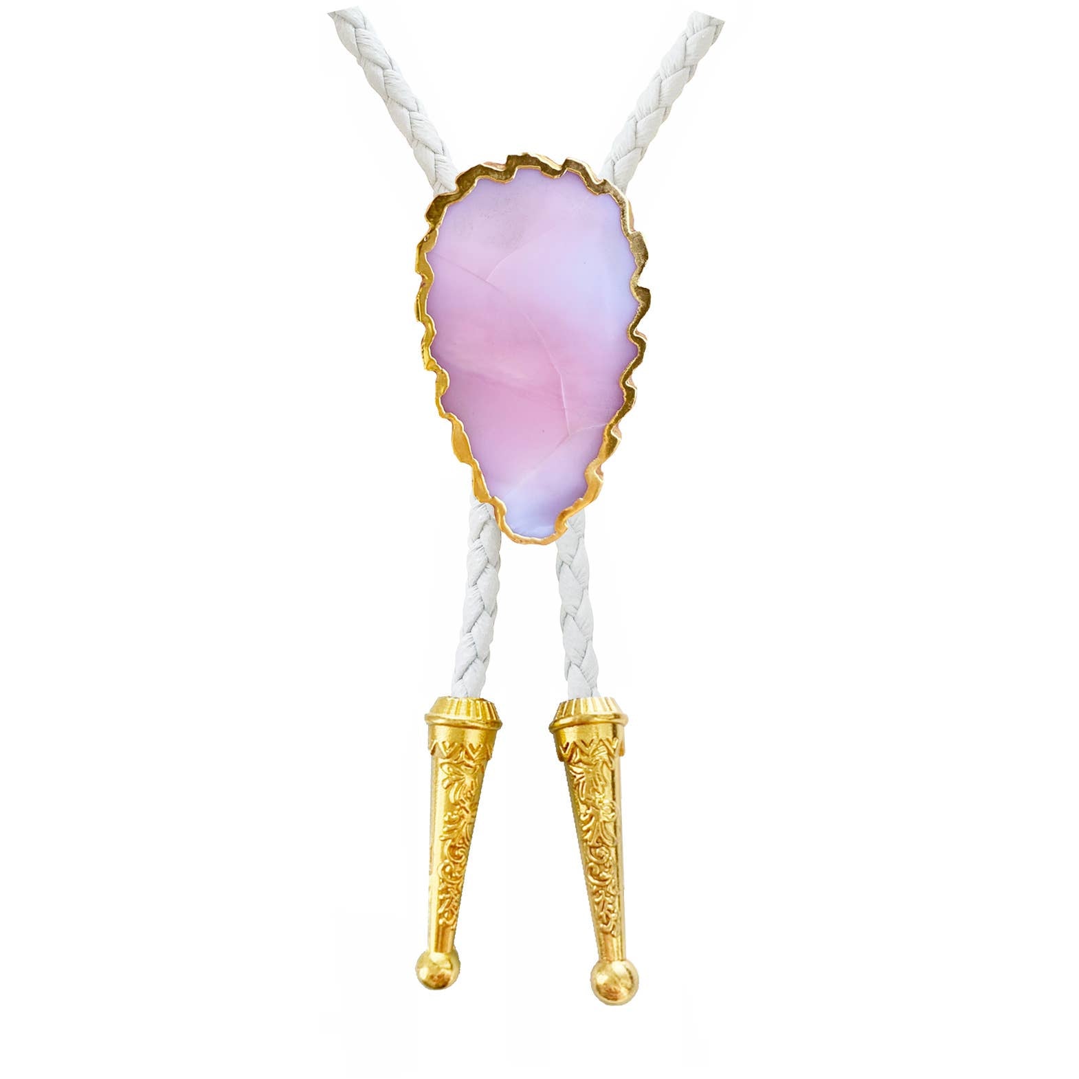 Gemstone Bolo Tie - Pink Opal (Gold)