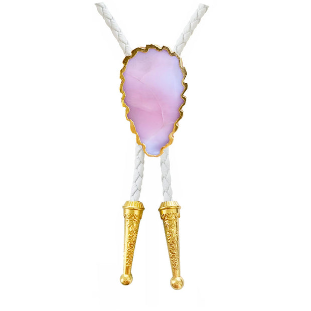 Gemstone Bolo Tie - Pink Opal (Gold)