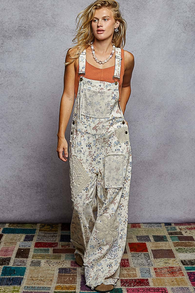 Crochet contrast patch overalls