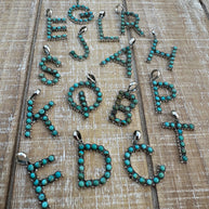 Beautiful Handmade Sterling Silver and Royston Turquoise Letter Pendant