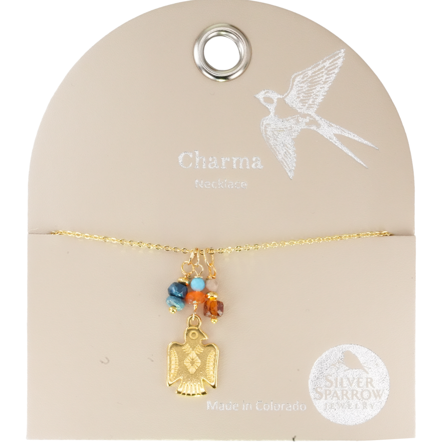 Charma Gold Phoenix Necklace with Stone Bauble Charms