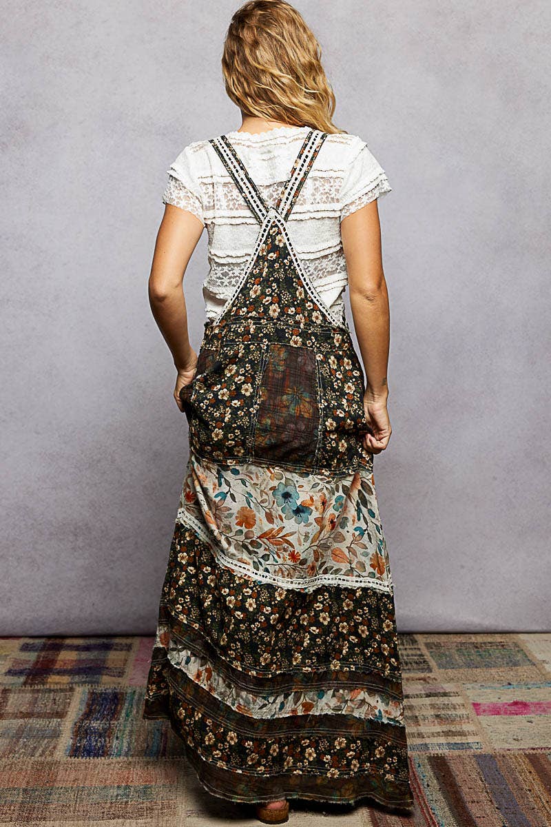 Floral Suspender Dress, Black