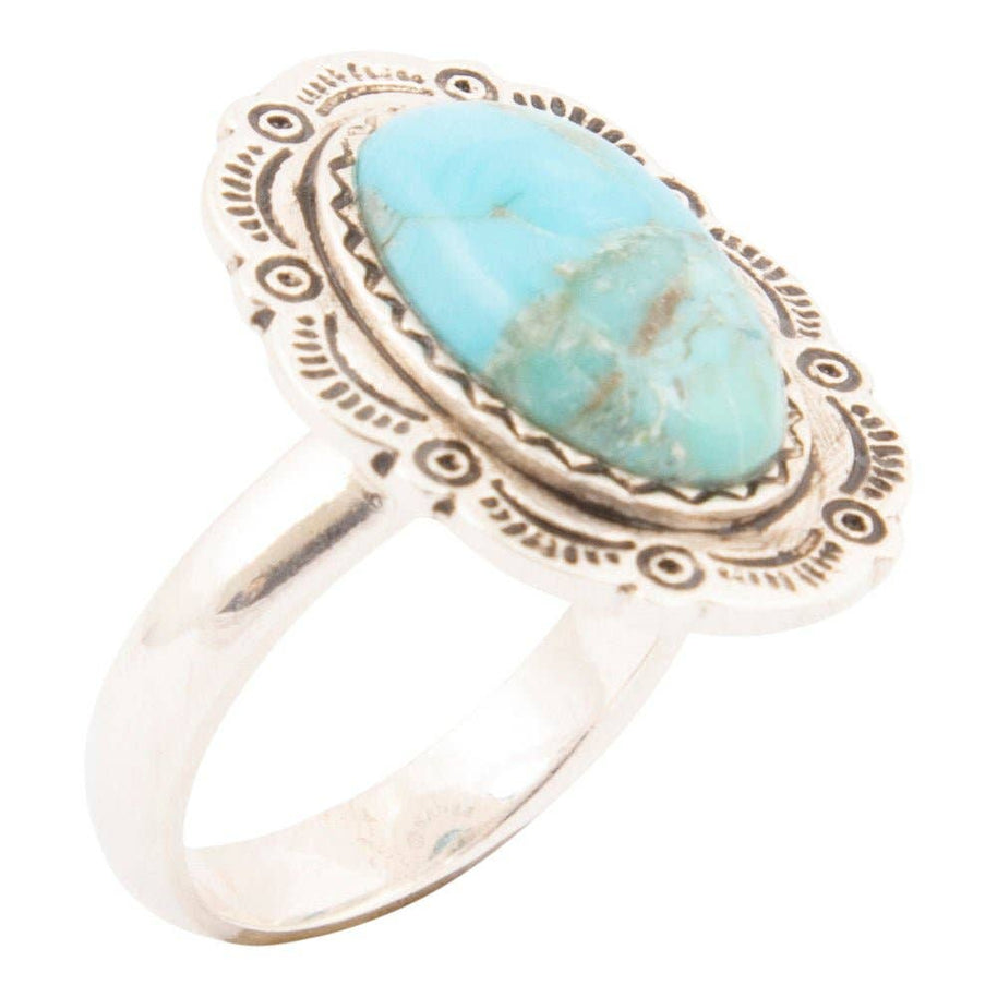 Bronco Blue Turquoise Sterling Silver Concho Ring