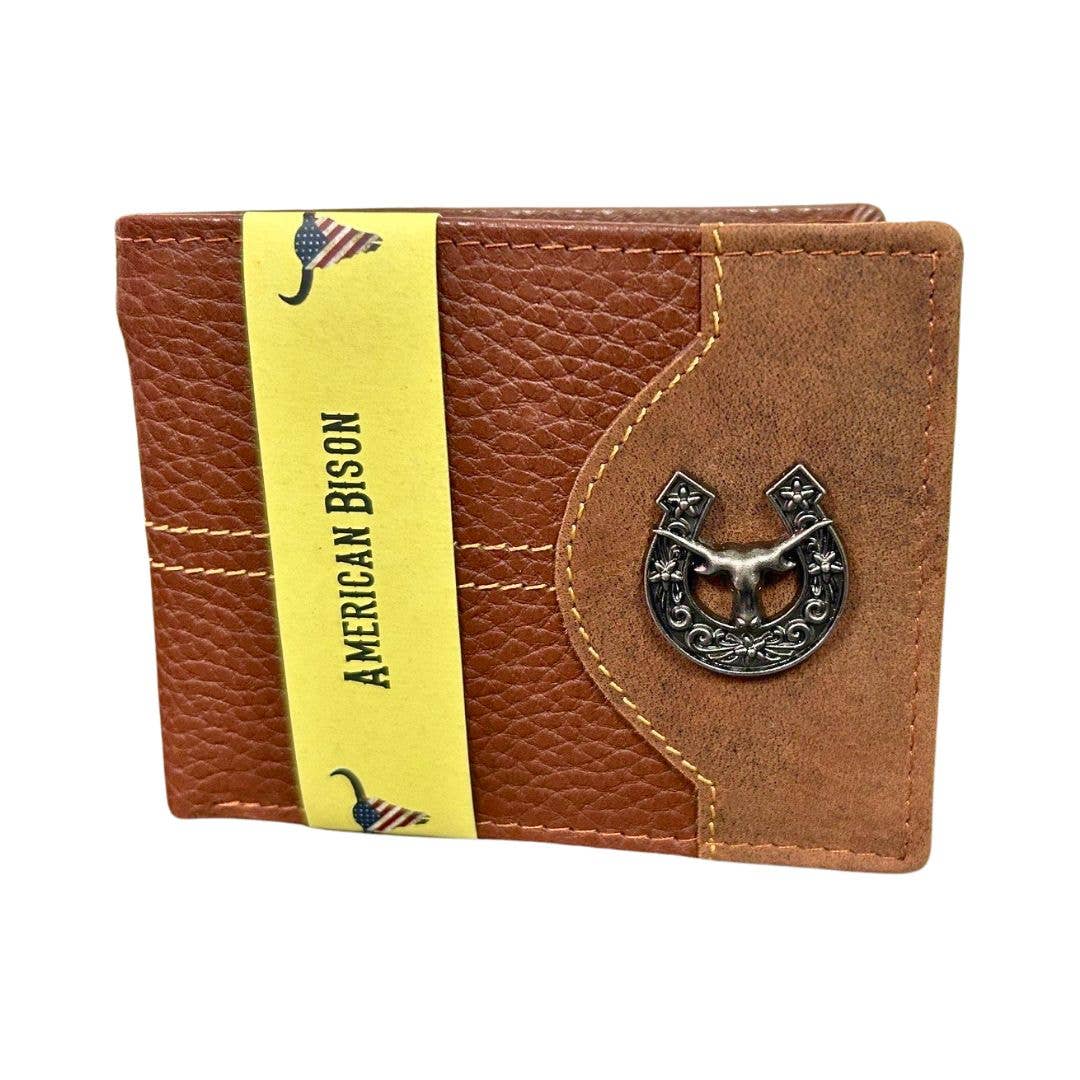 Mixed Media Two Tone Bifold Rodeo Wallet w/ Medallion AB1916