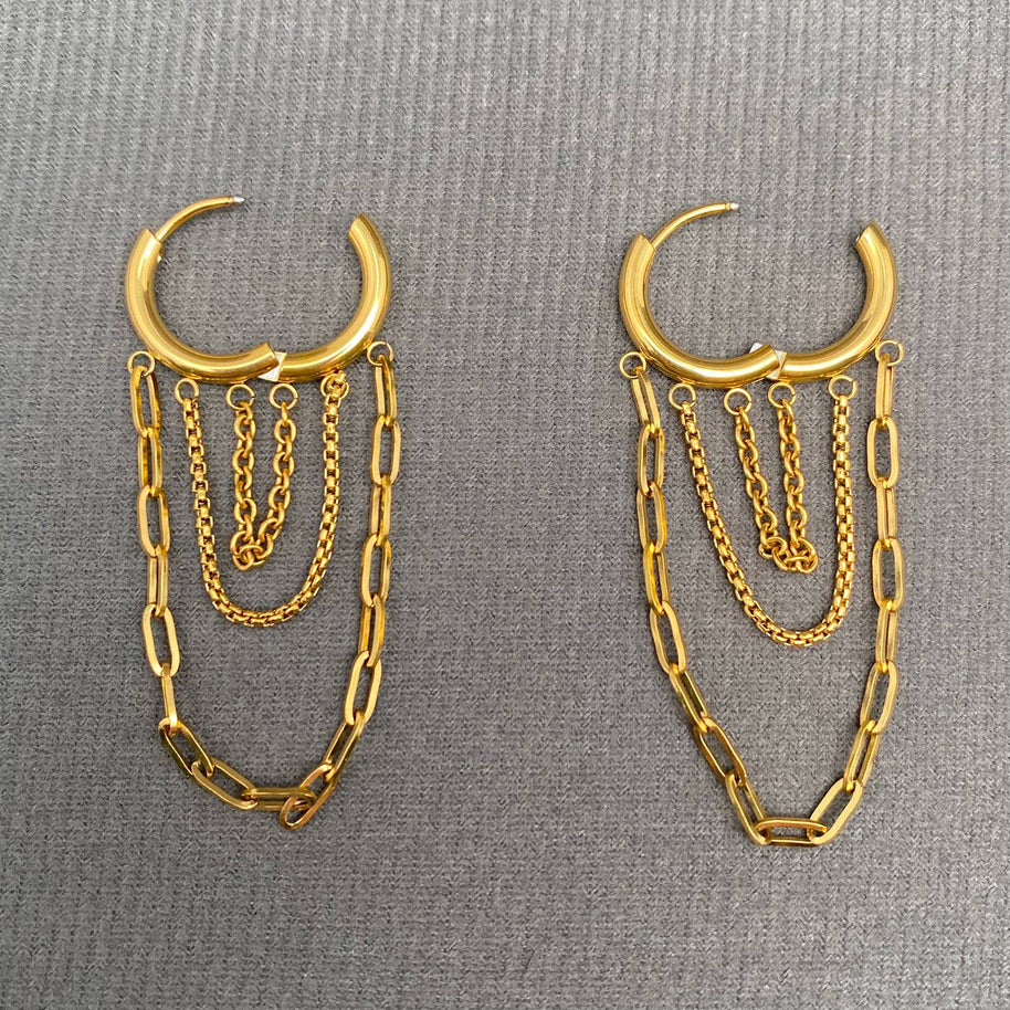 Chain Fringe 18K GP S.Steel Huggie Earrings
