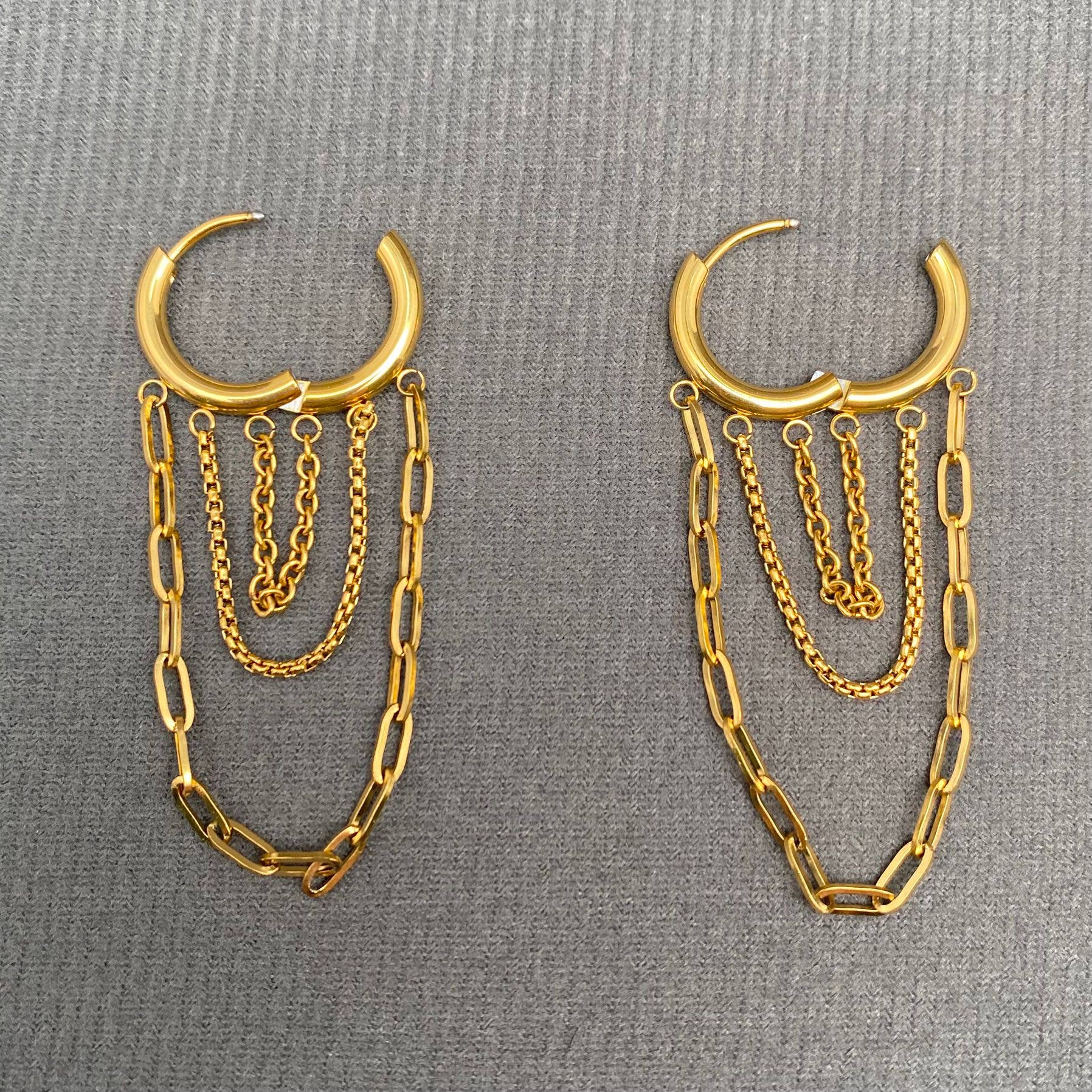 Chain Fringe 18K GP S.Steel Huggie Earrings
