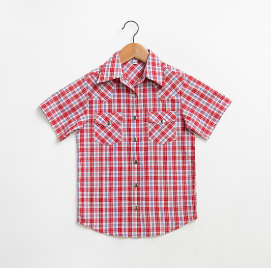 Youth Red Pattern Metal Snap Shirt