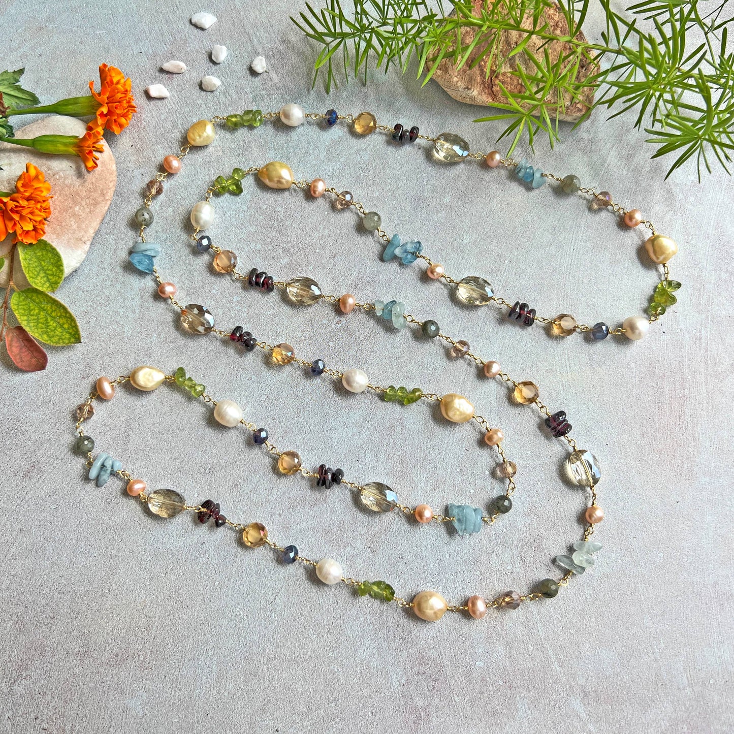 Multi-Gemstones Beaded-Wire Wrapped Necklace