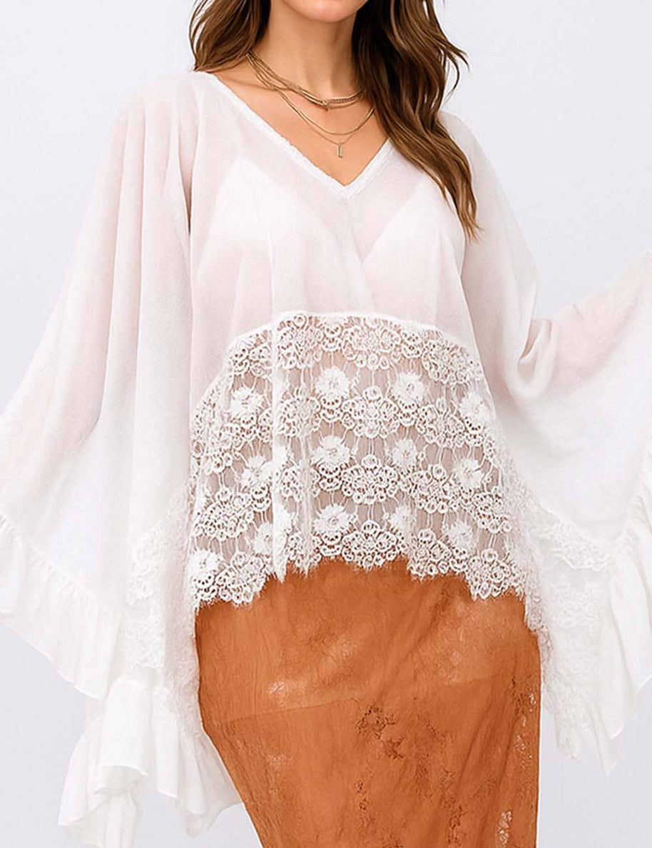Floral Embroidery Mesh Blouse