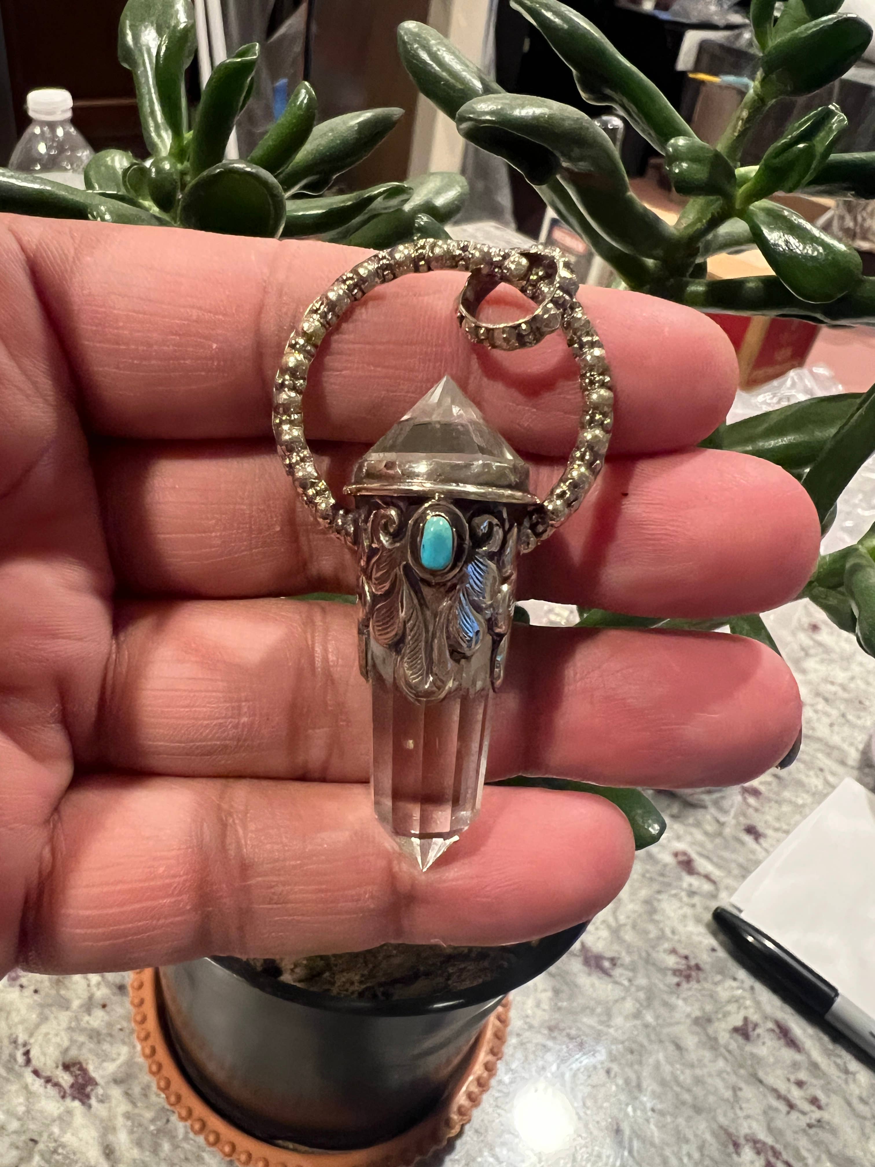 Himalayan Crystal Quartz Pointed Pendant, Handcrafted