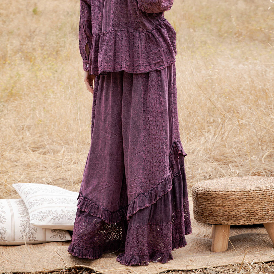 Mineral Wash Lace Tiered Ruffle Pants