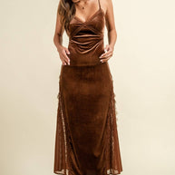 Velvet Slip Dress, Brown