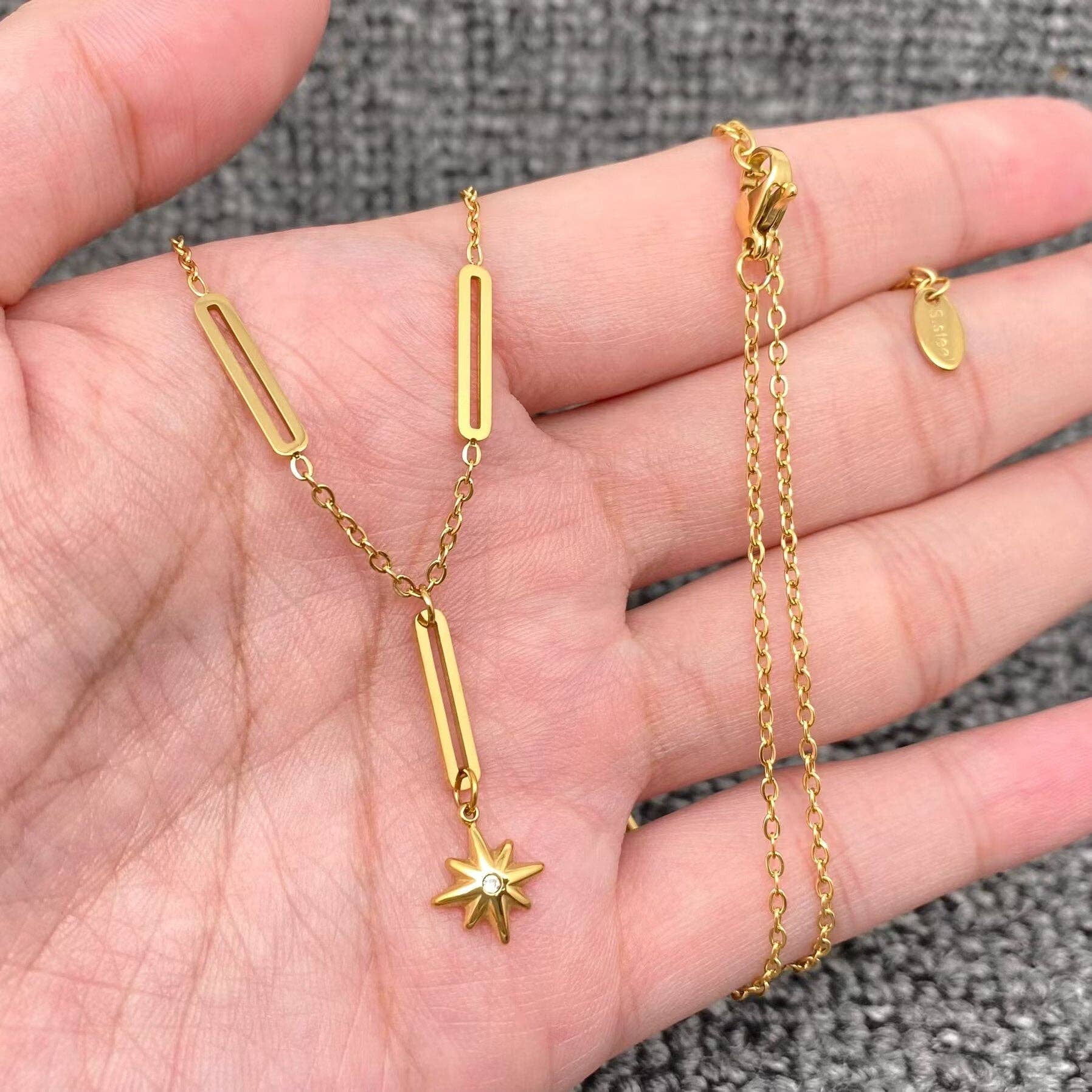 CZ Star Charm 18K GP SSteel Necklace