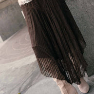 Lace Curved-Hem Midi Skirt, Chocolate