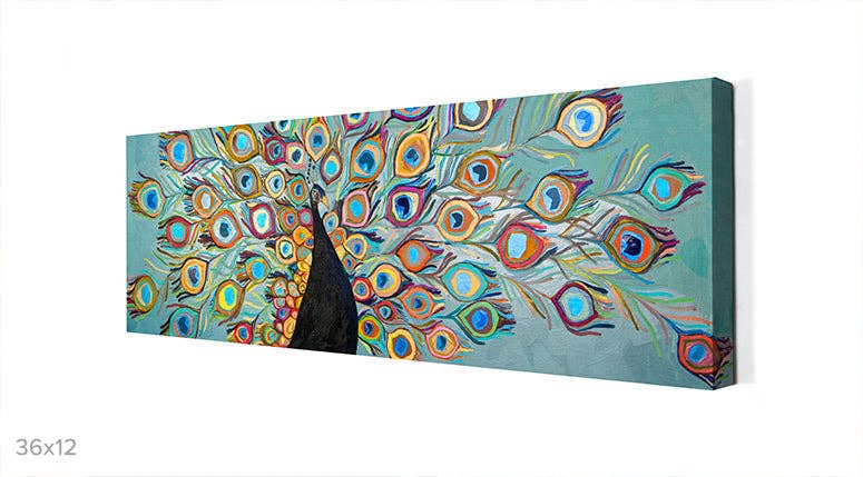 Peacock - Metallic Tide Pool Blue Canvas Wall Art