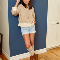 Floral OTK Slouch Boot Sock, Cream