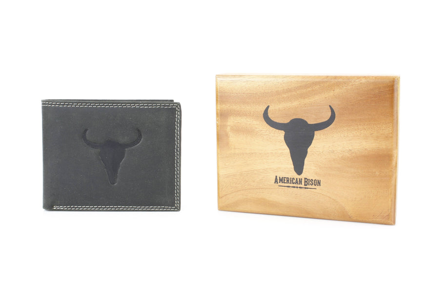 Men’s Bi-Fold Wallet with Bison Skull, Tan