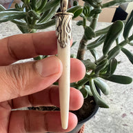Hand craved bone with turquoise pendant, Tibetan Silver