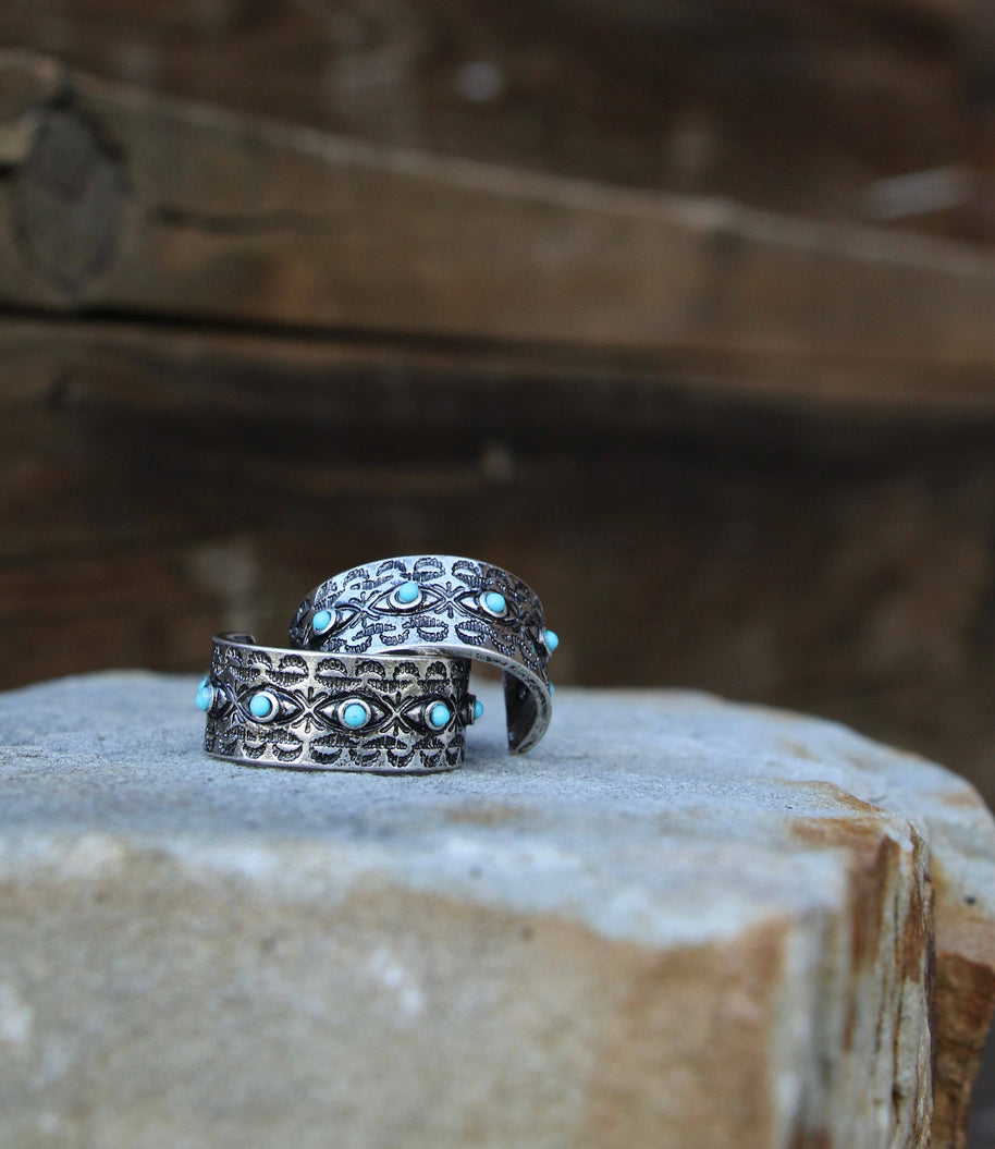 Wide Ear Hoops with Turquoise 0589