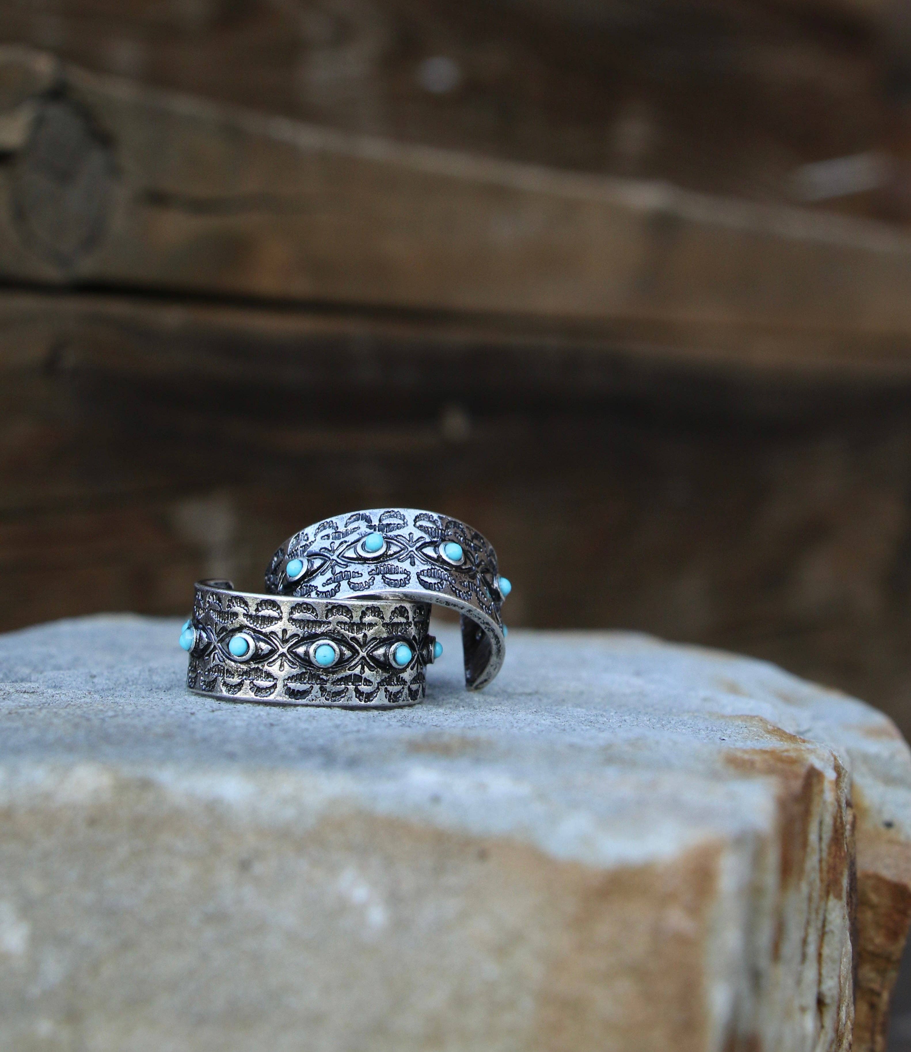 Wide Ear Hoops with Turquoise 0589