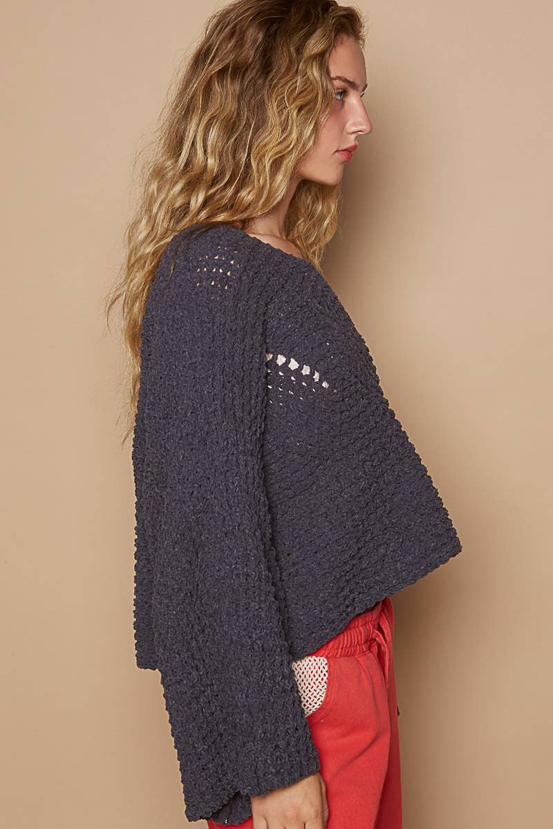 Semi-cropped chenille sweater