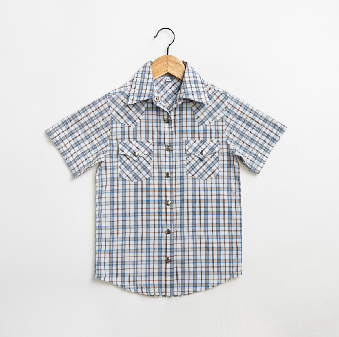 Youth Blue Pattern Metal Snap Shirt