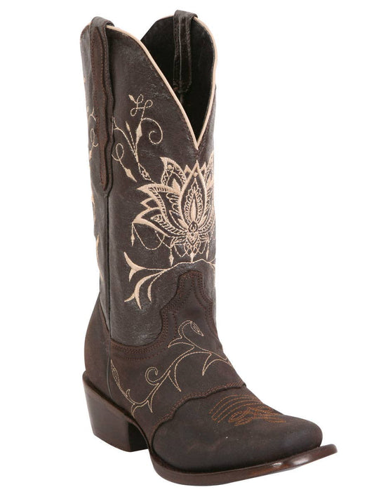 Women Brown and Ivory Stitching Women Cowboy Western Boot