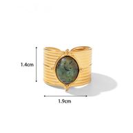 18K Gold-plated Stainless Steel Inlaid Stone Rings