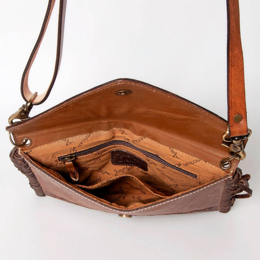 Embossed Leather & Fringe Purse