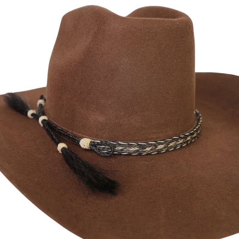 Horsehair Braided 5 Strand Double Tassel Hat Band - Stripe