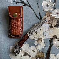 Damascus Walnut Wood Pocket Knife