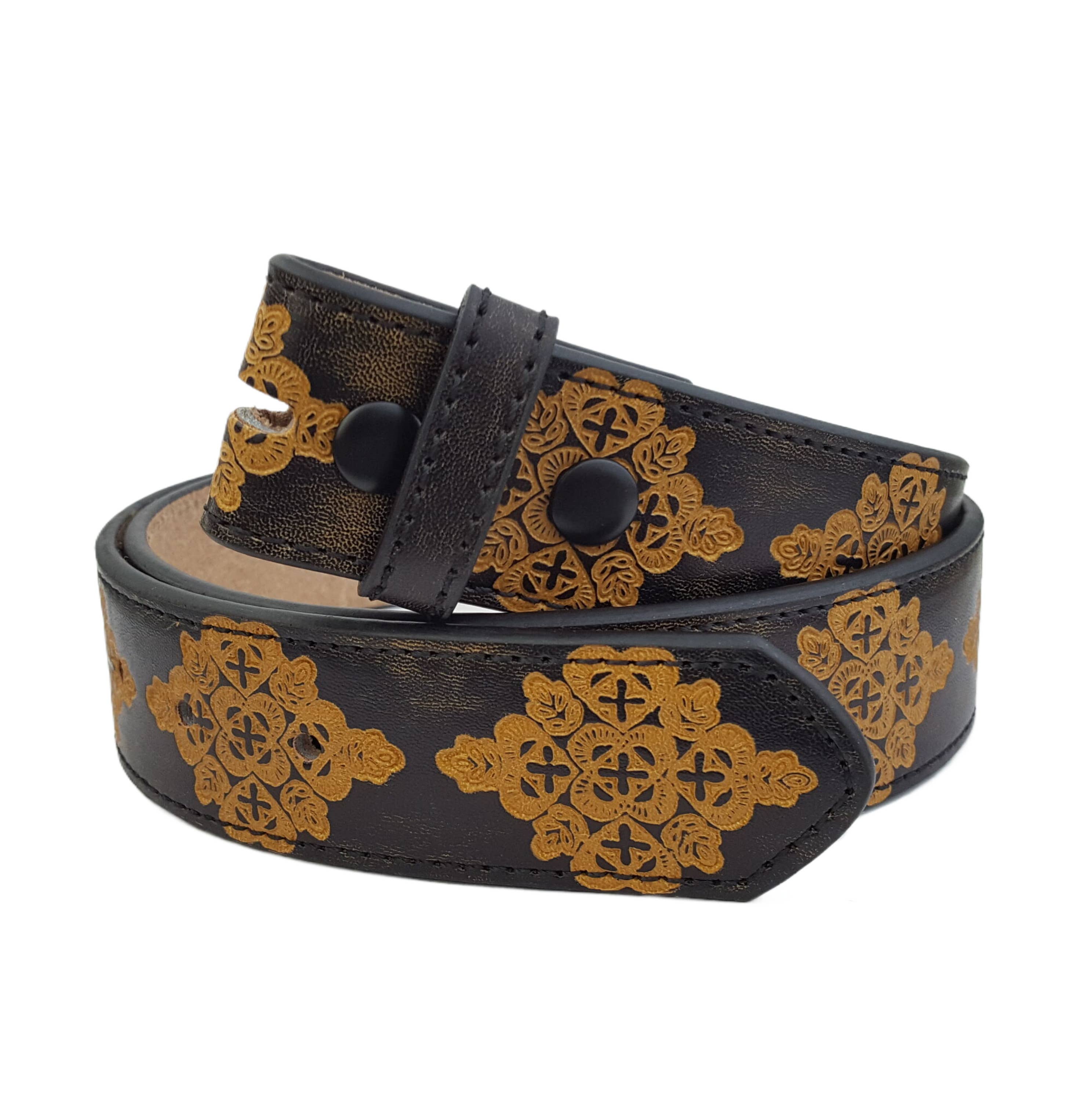 Hand Painted Tooled Belt, Round Buckle