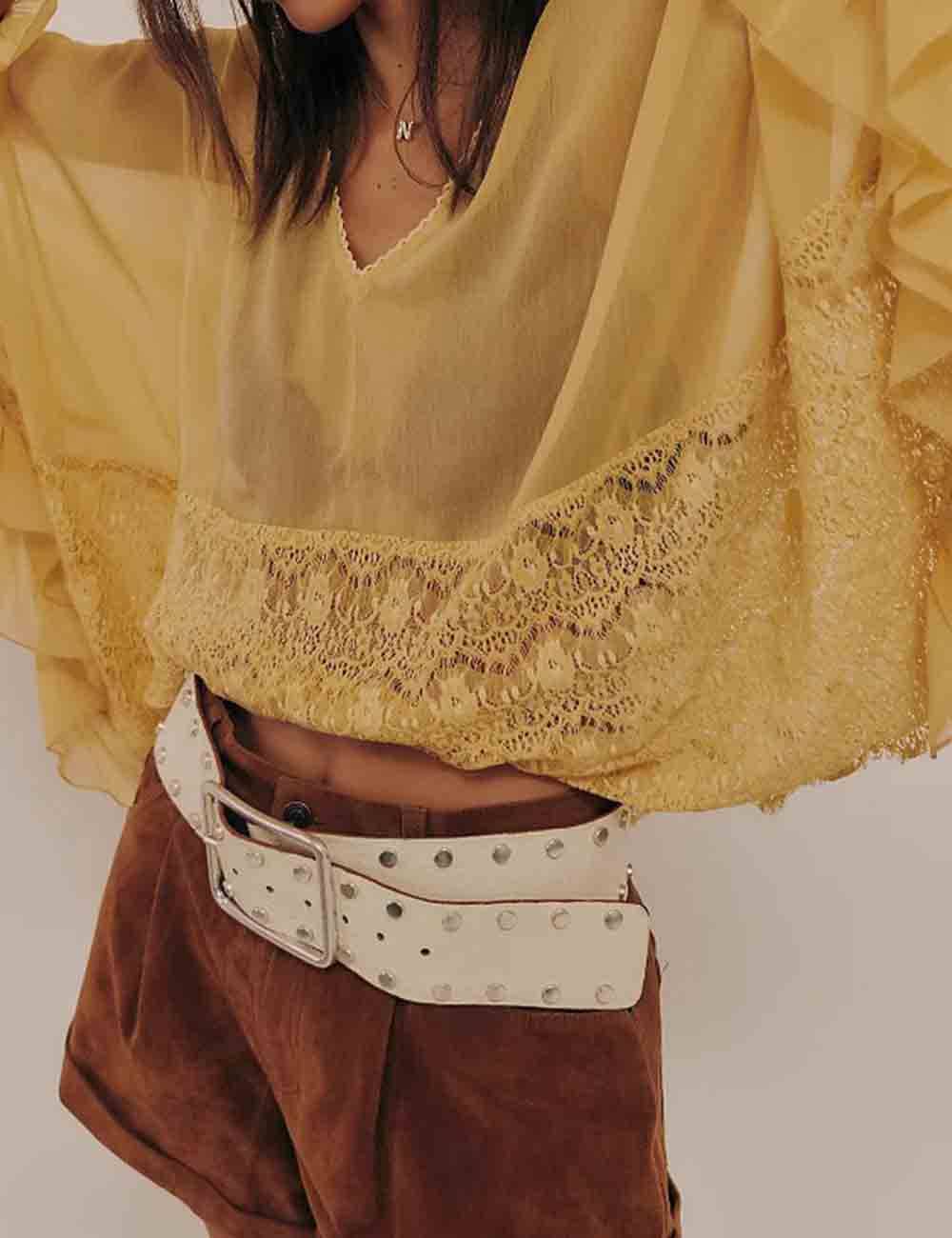 Lace Ruffle Batwing Blouse
