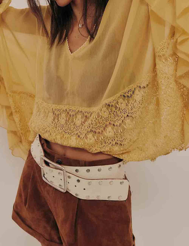 Lace Ruffle Batwing Blouse