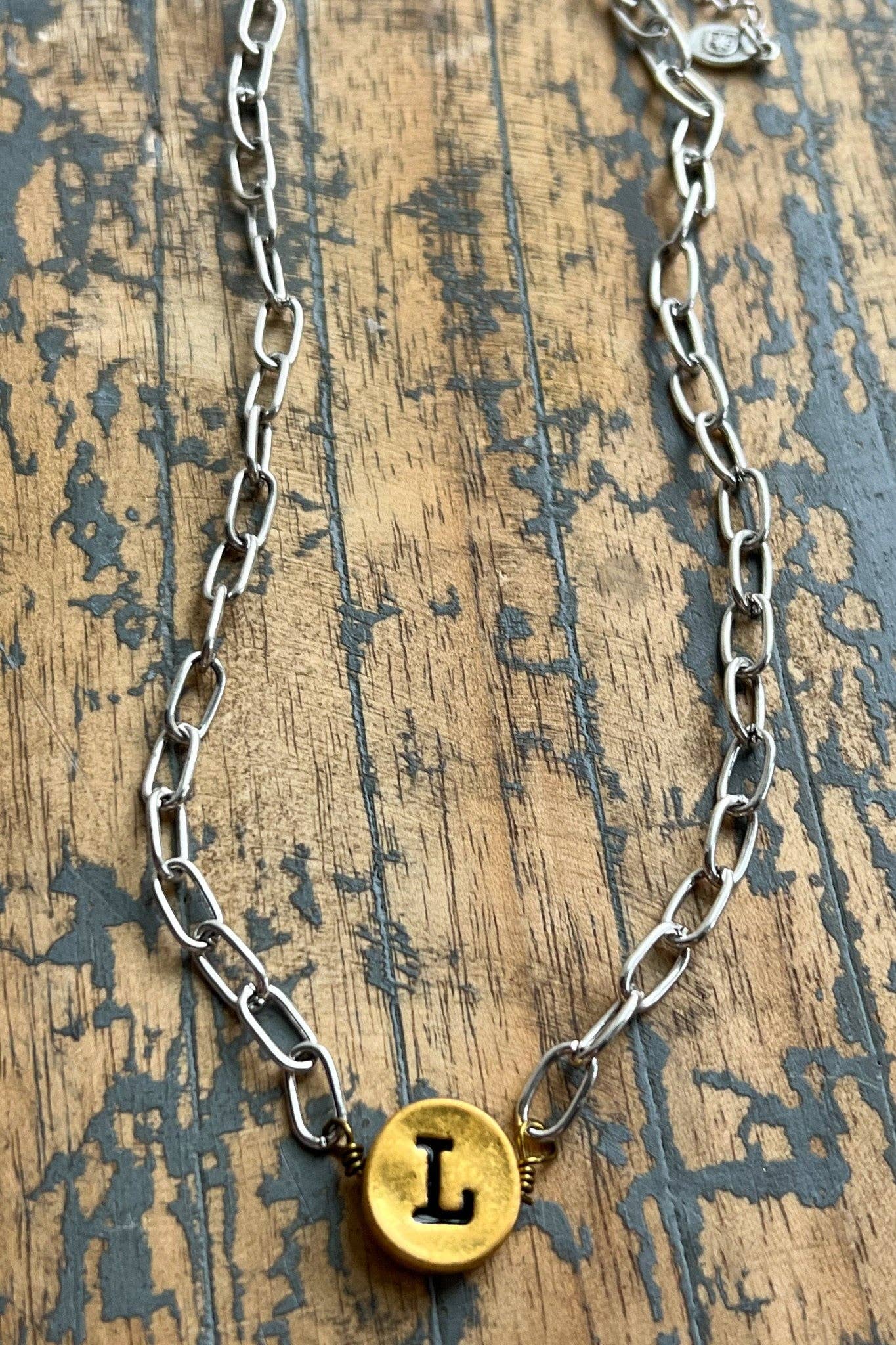 Circle Initial Pendant Necklace TWO TONE